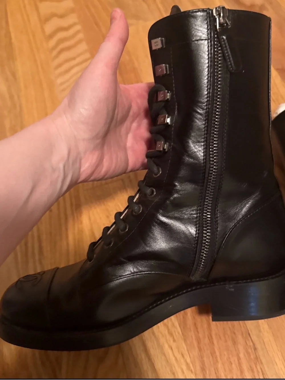 Chanel Karl Lagerfeld 2018/19 Black Leather Lace-Up Combat Boots 37